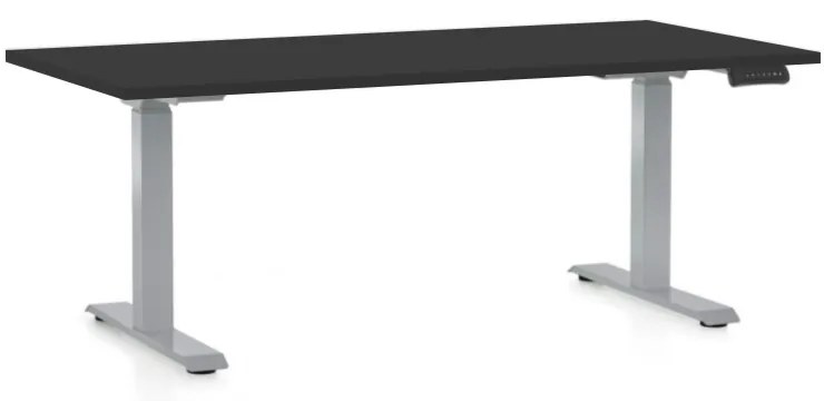 Výškovo nastaviteľný stôl OfficeTech D, 160 x 80 cm, sivá podnož, čierna