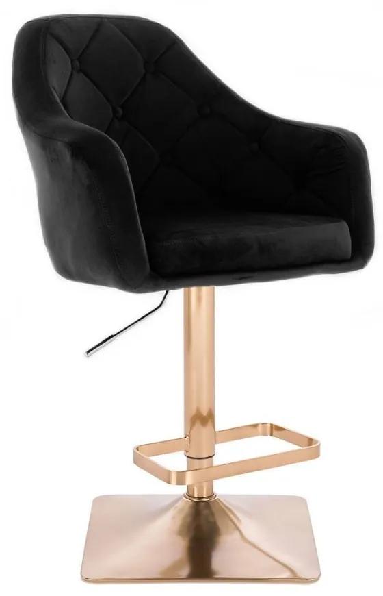 LuxuryForm DESIGN Barová stolička ANDORA VELUR na zlatej hranatej podstave - čierna