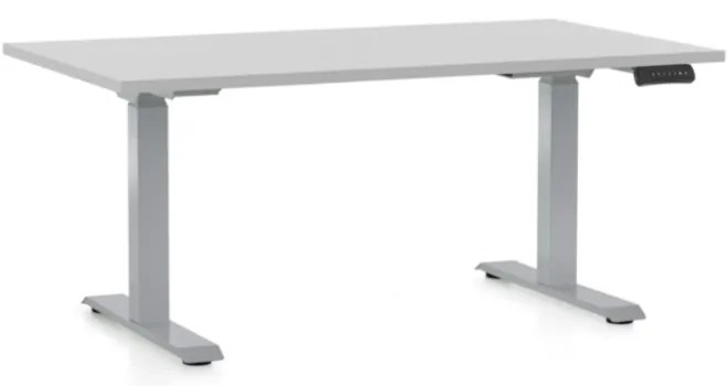 Výškovo nastaviteľný stôl OfficeTech D, 140 x 80 cm, sivá podnož, svetlo sivá