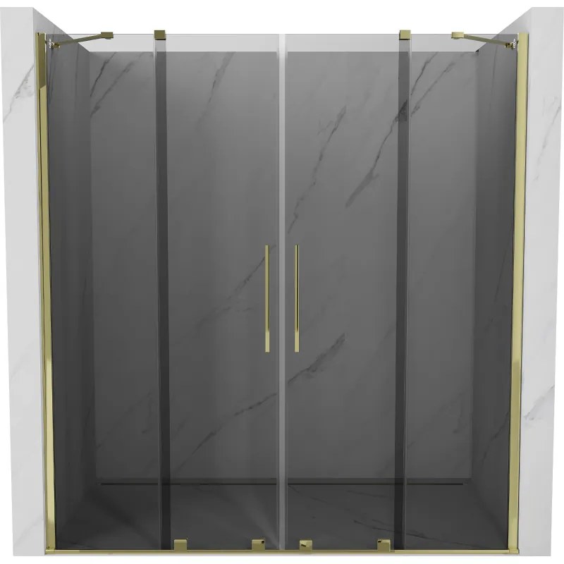 Mexen Velar Duo, posuvné sprchové dvere do otvoru 200 cm, 8mm šedé sklo, zlatá lesklá, 871-200-000-42-50