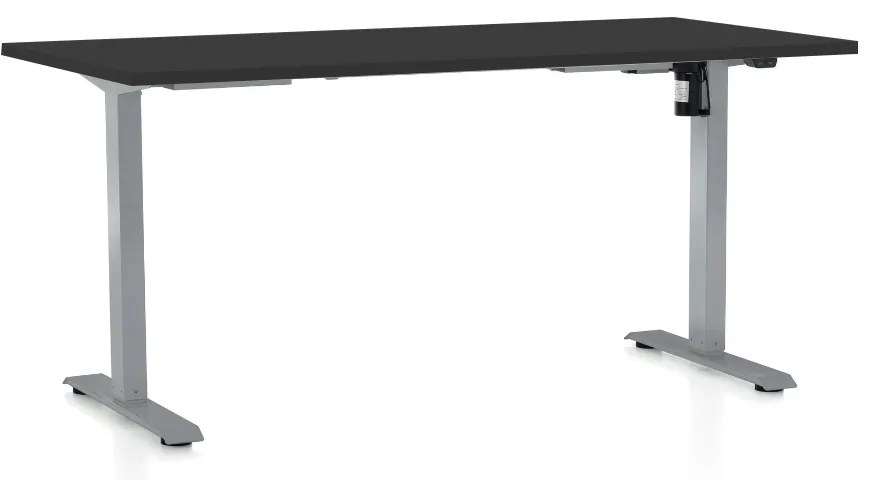 Výškovo nastaviteľný stôl OfficeTech A, 160 x 80 cm, sivá podnož, čierna