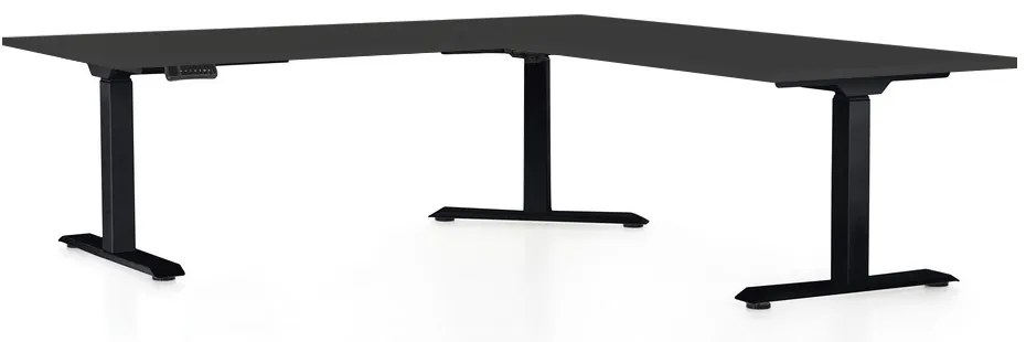 Výškovo nastaviteľný stôl OfficeTech Angle, 180 x 200 cm, čierna podnož, čierna