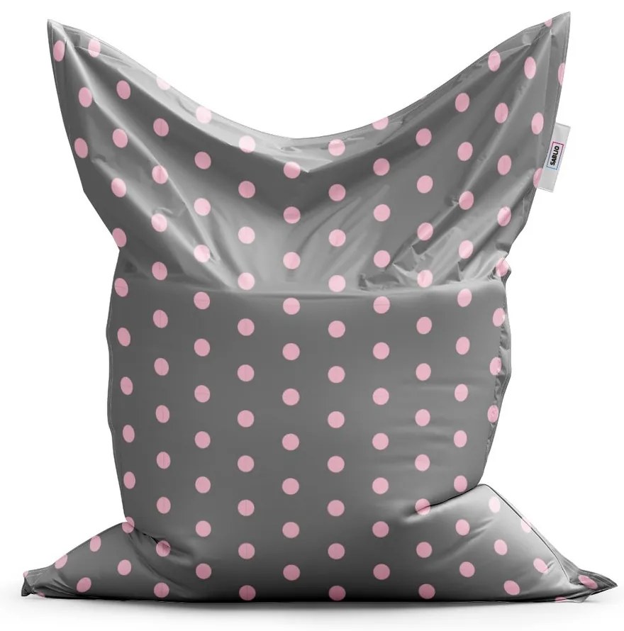 Sedací vak Classic ružové bodky na sivej - detský, sivá / ružová