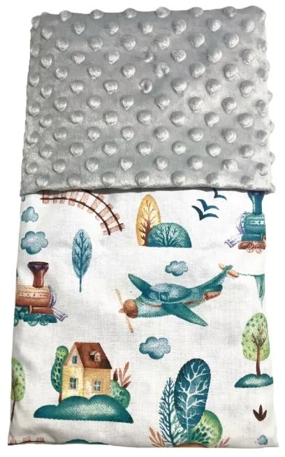 Deka Train/minky sivá 60x70 cm – detská deka s motívom vláčika