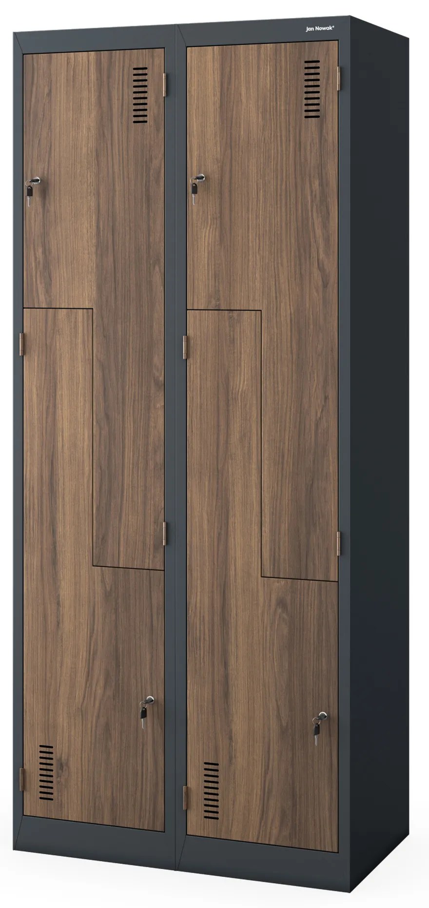 Kovová skriňa JULIA, 800 x 1850 x 450 mm, Eco Design: antracitový/ orech