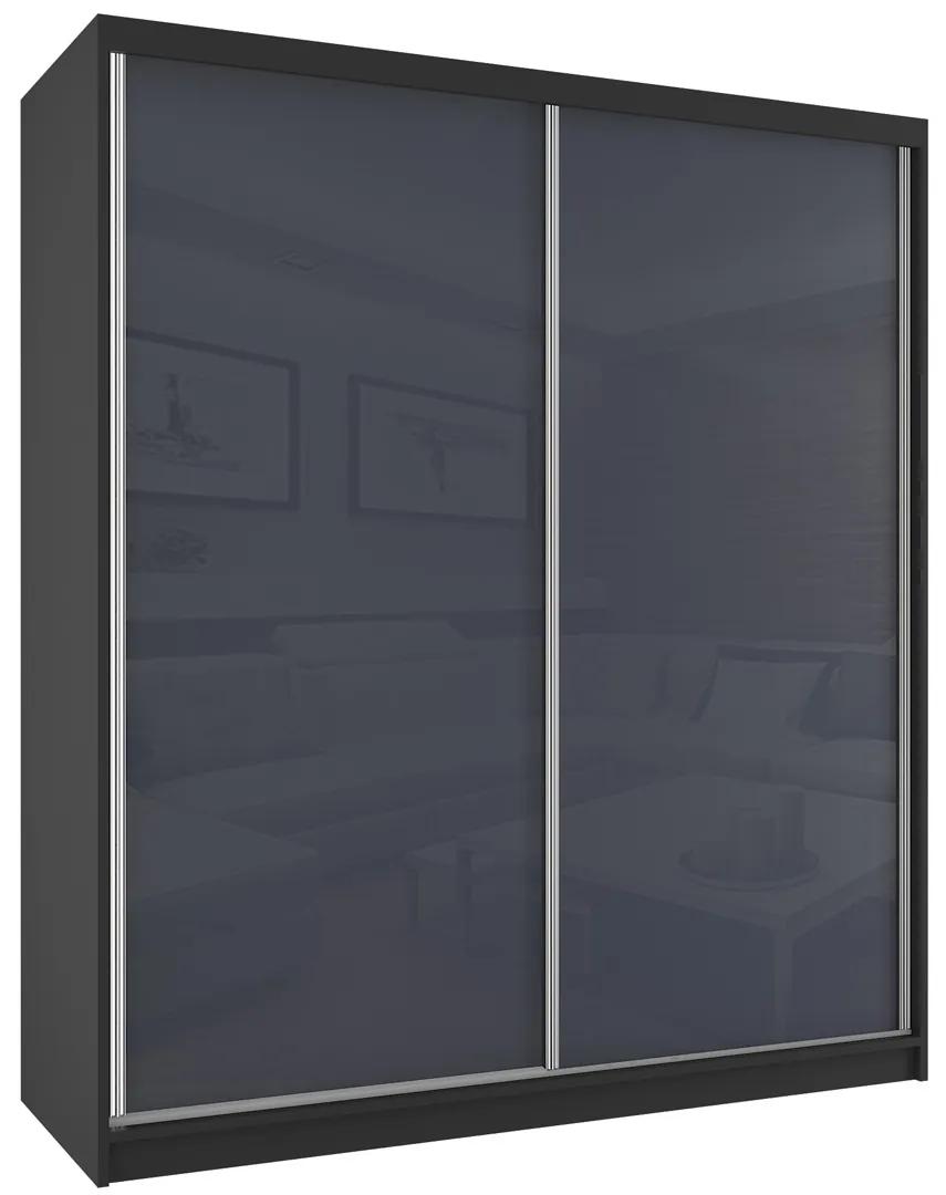 Šatníková skriňa 158 cm Belini čierny mat /šedý lesk s posuvnými dverami BM SZP3/2/B/W/S/HI