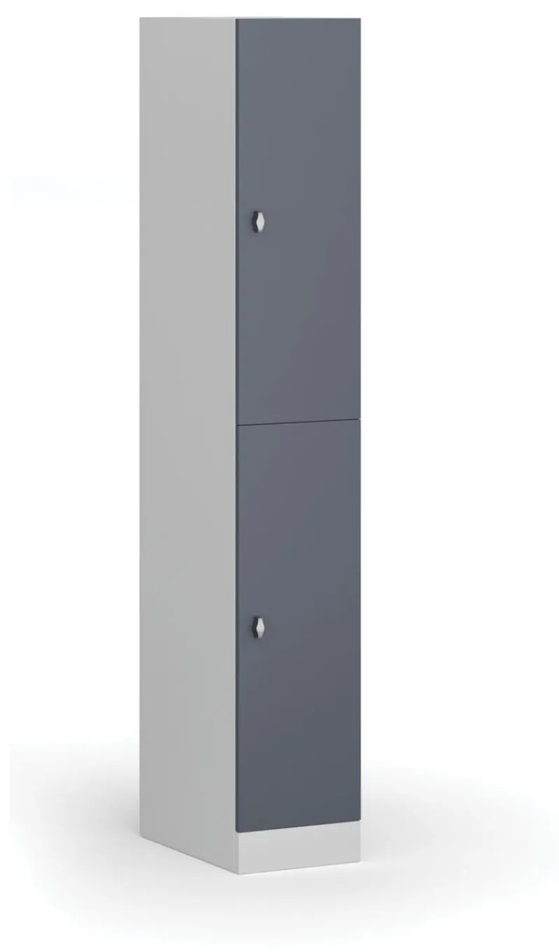 Šatníková skrinka s úložnými boxmi, 2 boxy, 1850 x 300 x 500 mm, otočný zámok, tmavosivé dvere