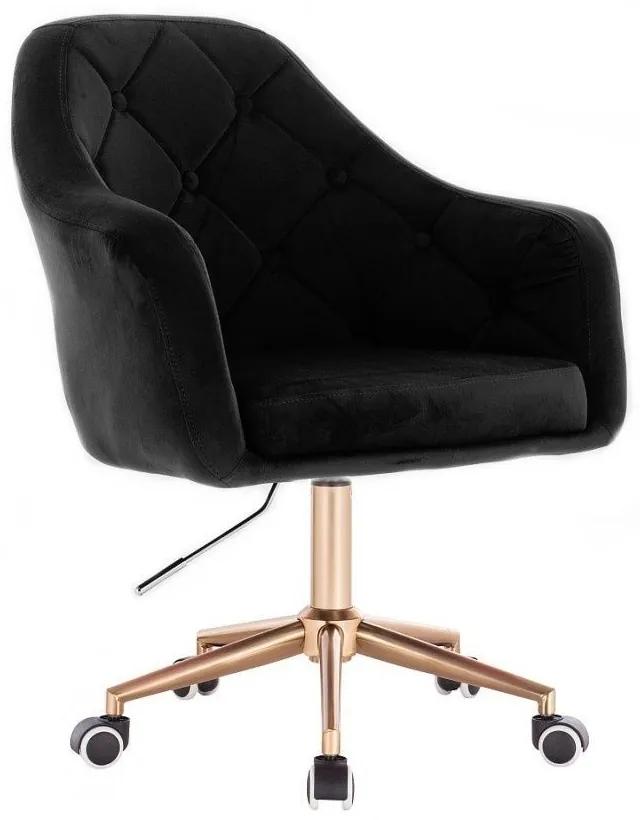 LuxuryForm DESIGN Kreslo ANDORA VELUR na zlatej podstave s kolieskami - čierne