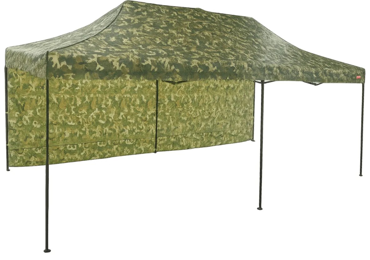 Rýchlorozkladací nožnicový stan 3x6m – oceľový, 1 bočná plachta, Maskáčová