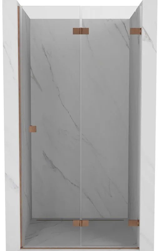 Mexen Lunar-F, pravé skladacie sprchové dvere 85 cm, 8mm číre sklo, medený matný profil, 836-085-000-65-00-P