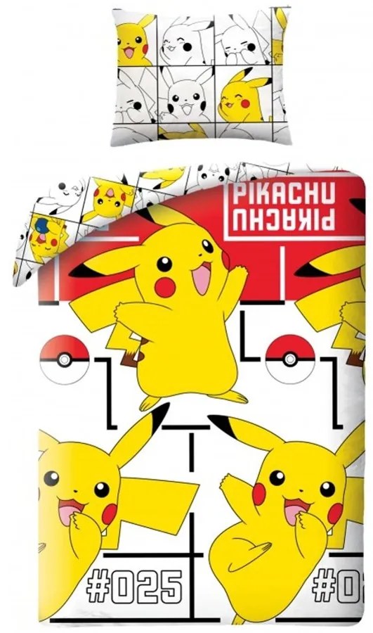 Bavlnené posteľné obliečky Pokémon Pikachu No. 025 - 100% bavlna - 70 x 90 cm + 140 x 200 cm