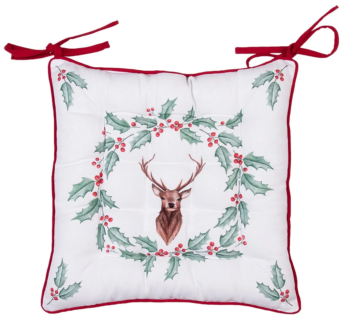 Podsedák na stoličku s výplňou Holly Christmas s jeleňom - 40 * 40 cm