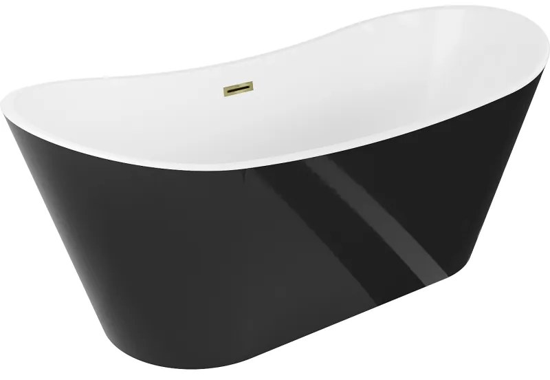 Mexen Montana, voľne stojaca vaňa 180 x 80 cm, biela-čierna, zlatý lesklý prepad, 52011808075-50
