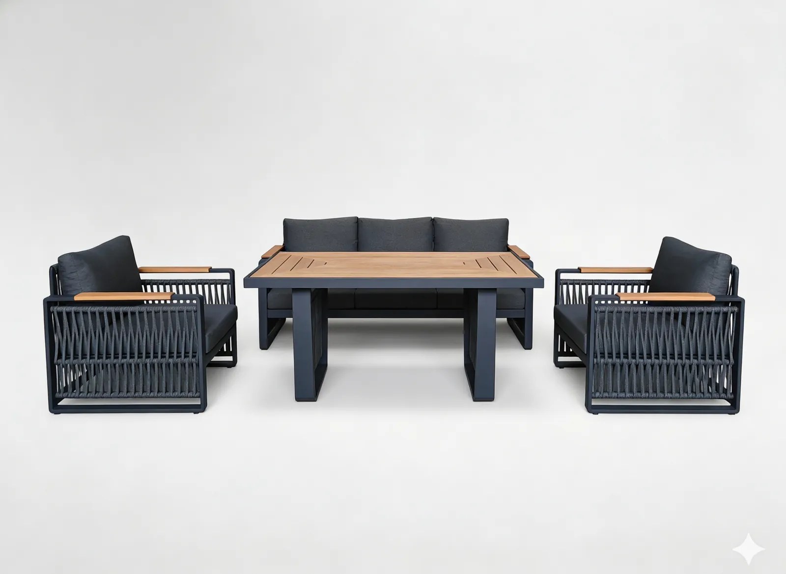 Garden Line SKOPJE HLINÍKOVÁ SÚPRAVA NÁBYTKU (SOFA + 2 KRESLÁ + STÔL) ŠEDÁ + ŠEDÉ VANKÚŠE *8109