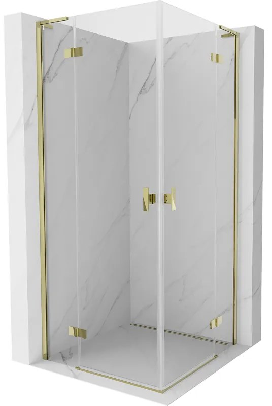 Mexen Mist-H L Duo, 2-krídlový sprchový kút 70 x 70 cm, číre sklo, zlatý lesklý profil, 8A5L-070L-070P-50-00