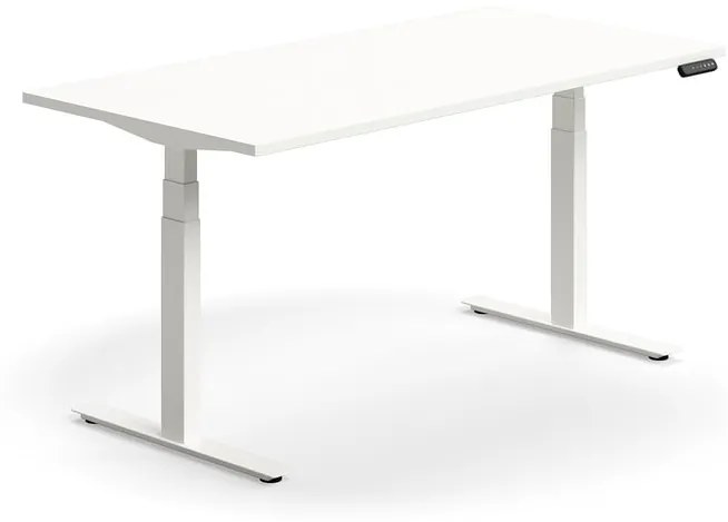 Výškovo nastaviteľný stôl QBUS, rovný, 1600x800 mm, biely rám, biela