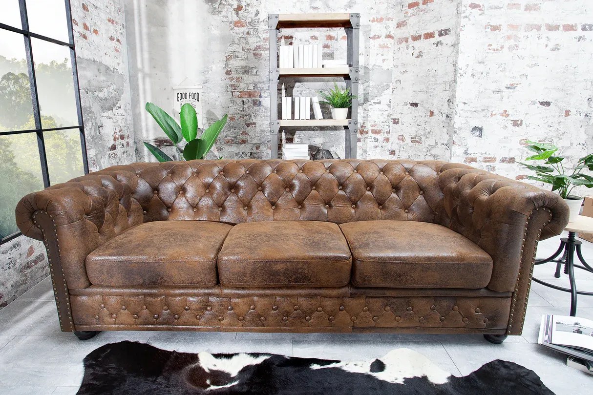 Pohovka CHESTERFIELD Trojsedačka, Vintage, hnedá