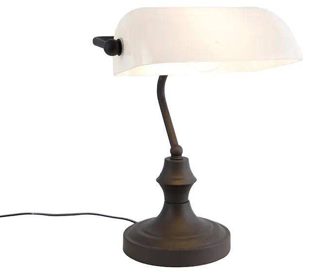 Klasická lampa notára čierna s opálovým sklom - Banker