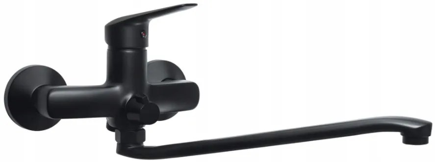Deante Boro, nástenná umývadlová batéria 150mm s predĺženým ramenom a pripojením sprchovej hladice, čierna, BMO_N56M