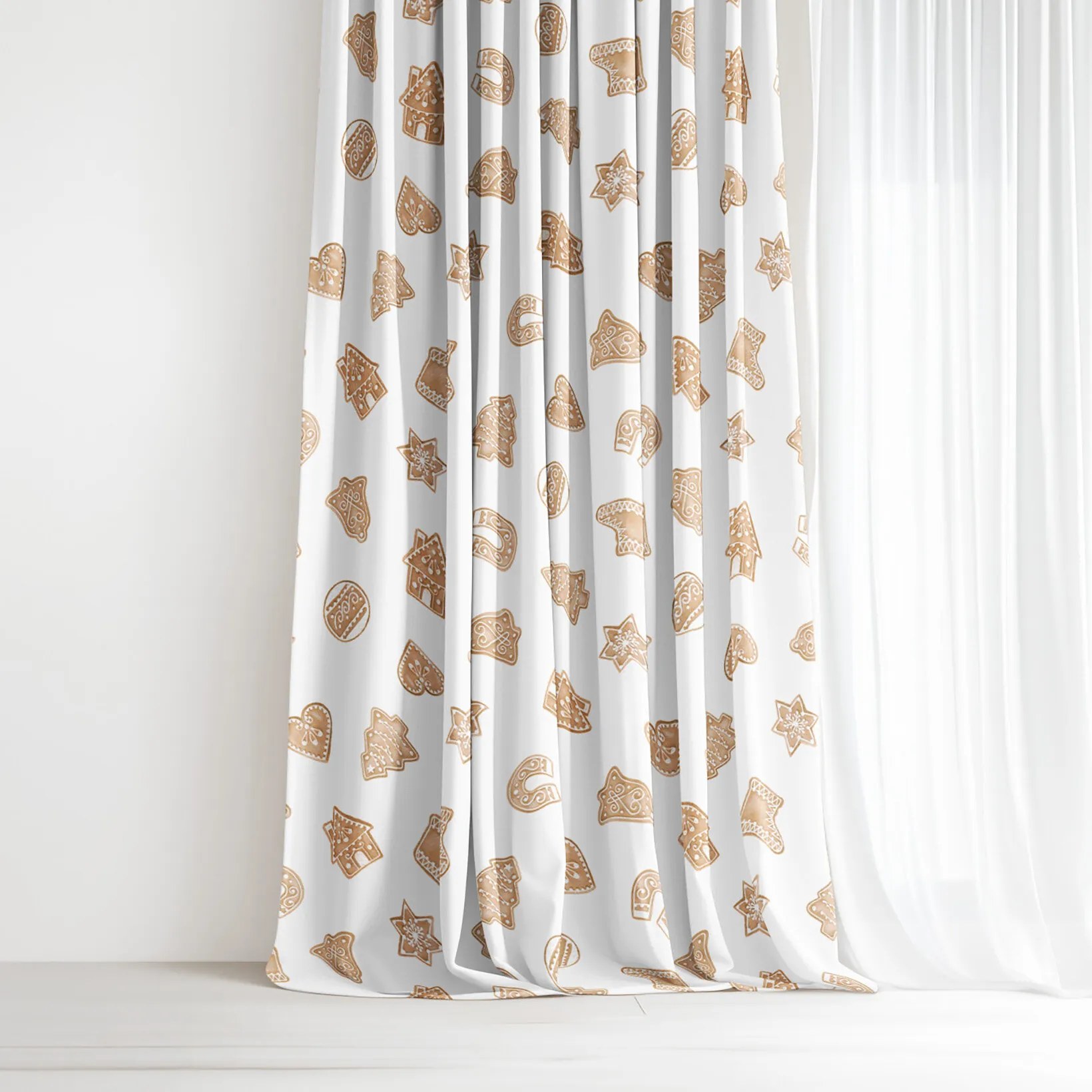 Goldea vianočný dekoračný záves - perníčky 140x150 cm