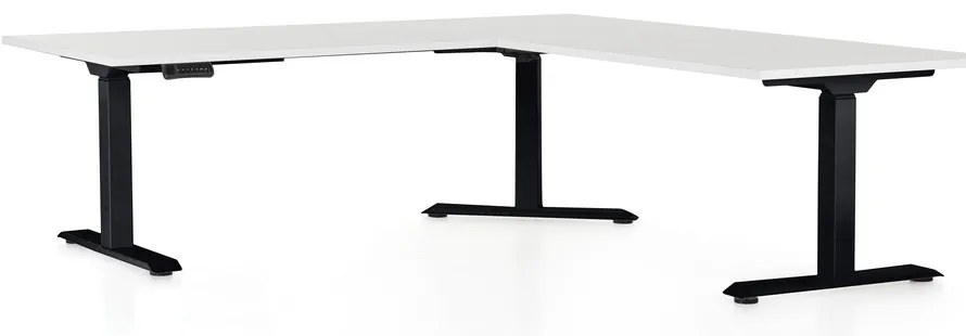 Výškovo nastaviteľný stôl OfficeTech Angle, 180 x 200 cm, čierna podnož, biela