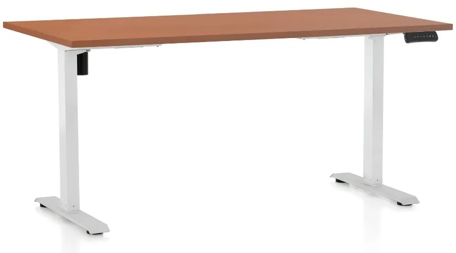 Výškovo nastaviteľný stôl OfficeTech B, 160 x 80 cm, biela podnož, čerešňa
