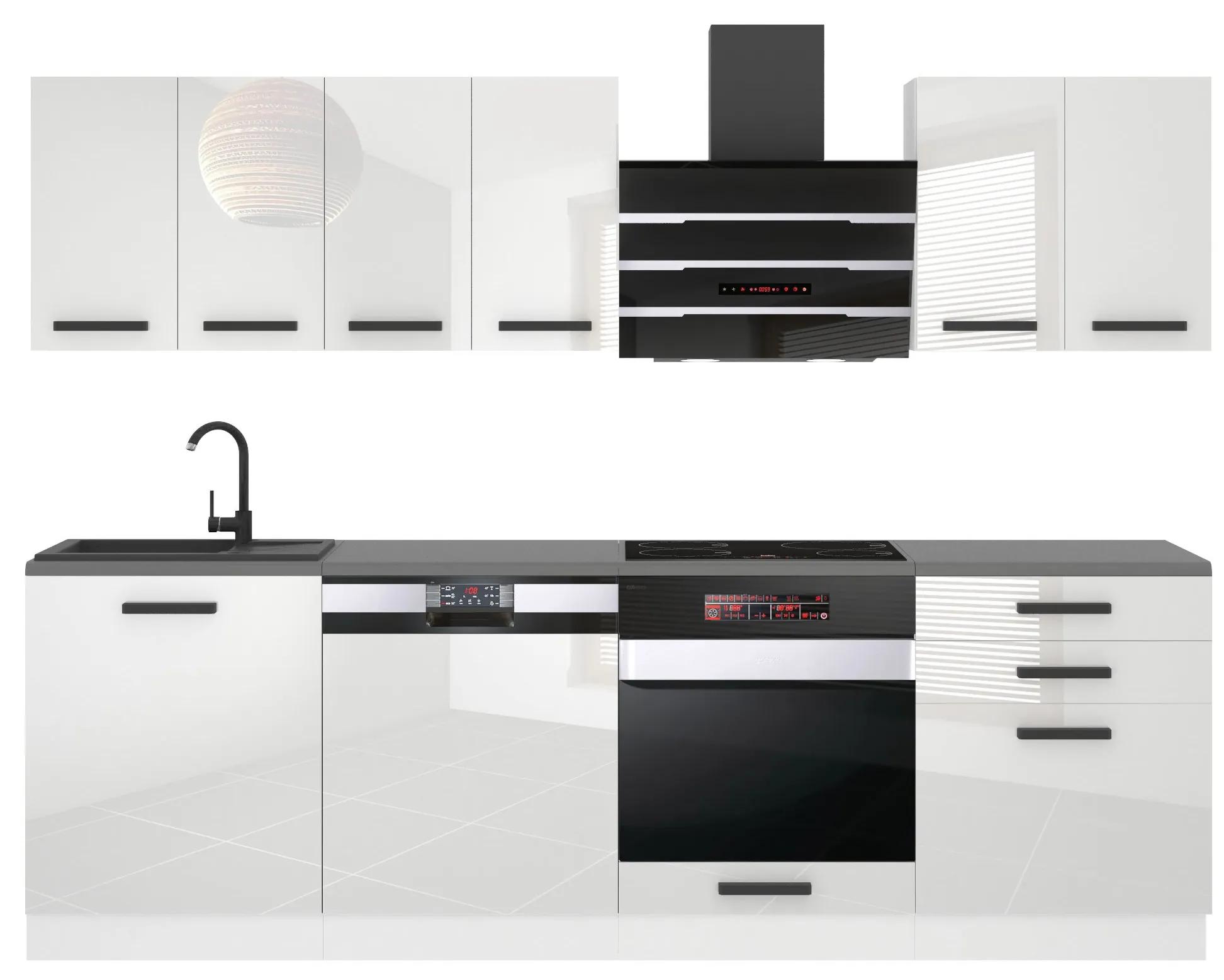 Kuchynská linka Belini Premium Full Version 240 cm biely lesk s pracovnou doskou SUSAN