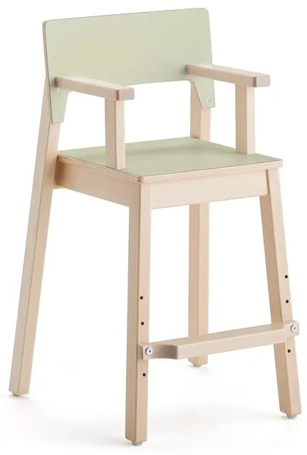 Vysoká detská stolička LOVE s opierkami rúk, V 500 mm, breza, laminát - zelená