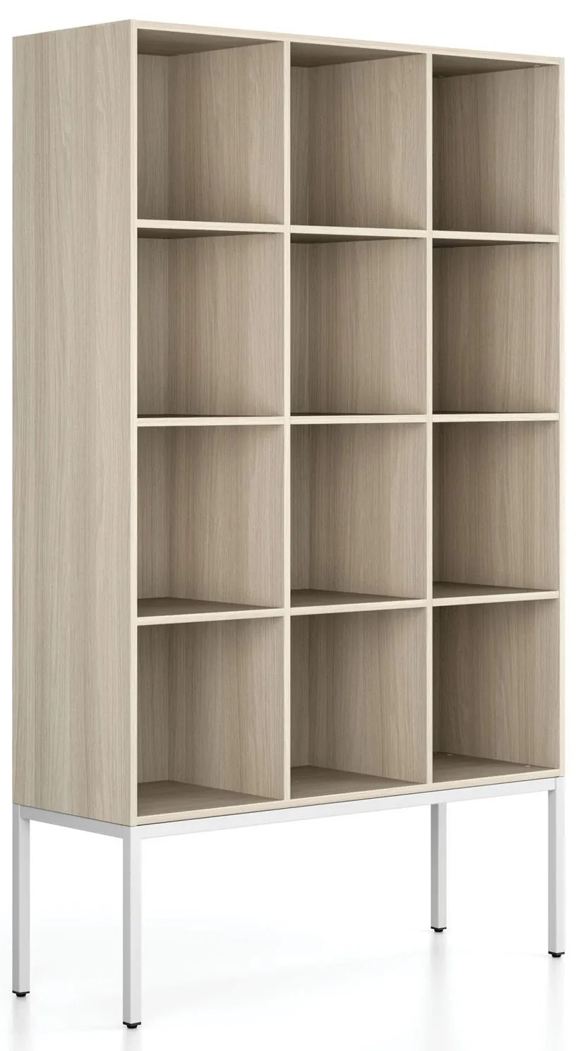 Regál FRAME, s bielou podnožou, 1299 x 450 x 2185 mm, dub prírodný