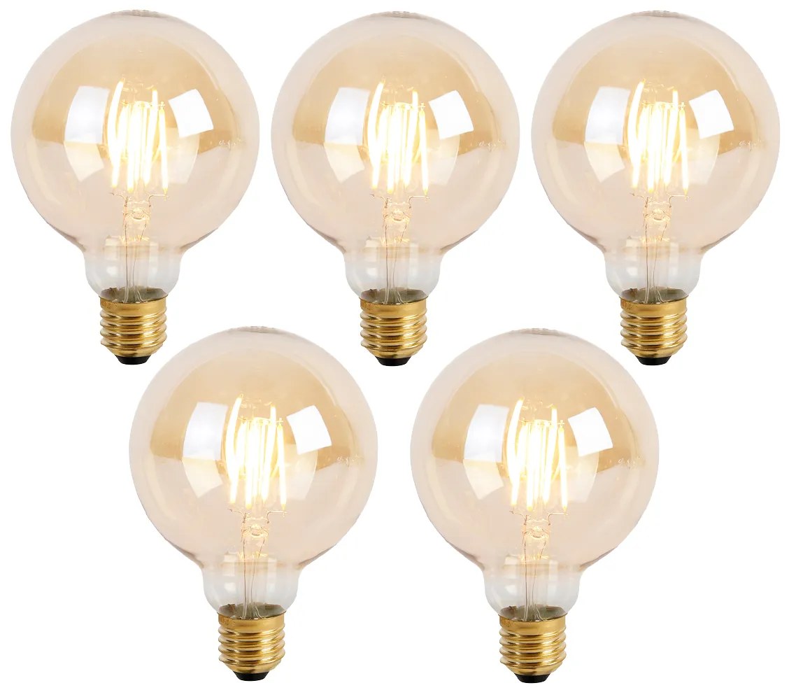 Sada 5 stmievateľných LED žiaroviek E27 s 3-stupňovým stmievaním G95 Goldline 5W 530lm 2200K