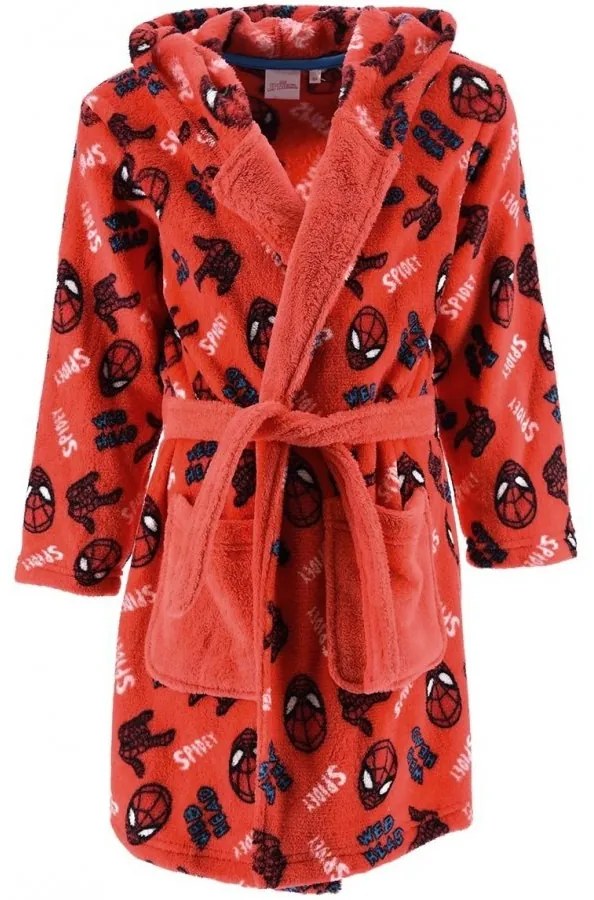 Detský / chlapčenský coral fleece župan s kapucňou Spidey, EU 98 Červená