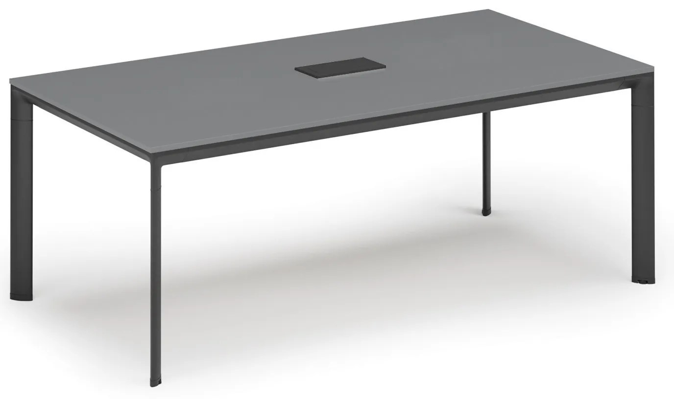 Rokovací stôl PRIMO INVITATION, 200x100 cm, grafit + stolná zásuvka TYP VI, čierna