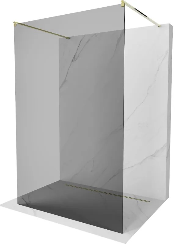 Mexen Kioto, priechodná sprchová zástena 110 x 200 cm, 8mm šedé sklo, 2x zlatá stabilizačná rozpera, 800-110-002-50-40