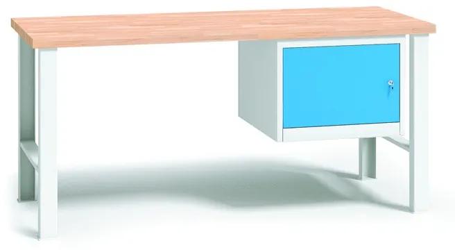 Pracovný stôl do dielne WL so závesnou skrinkou na náradie, buková škárovka, pevné kovové nohy, 1500 mm
