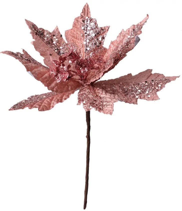 Ružová umelá rastlina zápich vianočná hviezda Poinsettia - Ø 22*25 cm