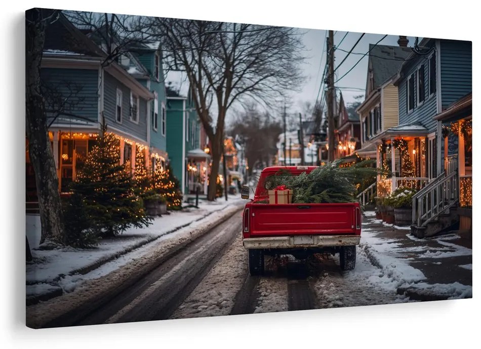 Obraz vianočná cesta v červenom aute