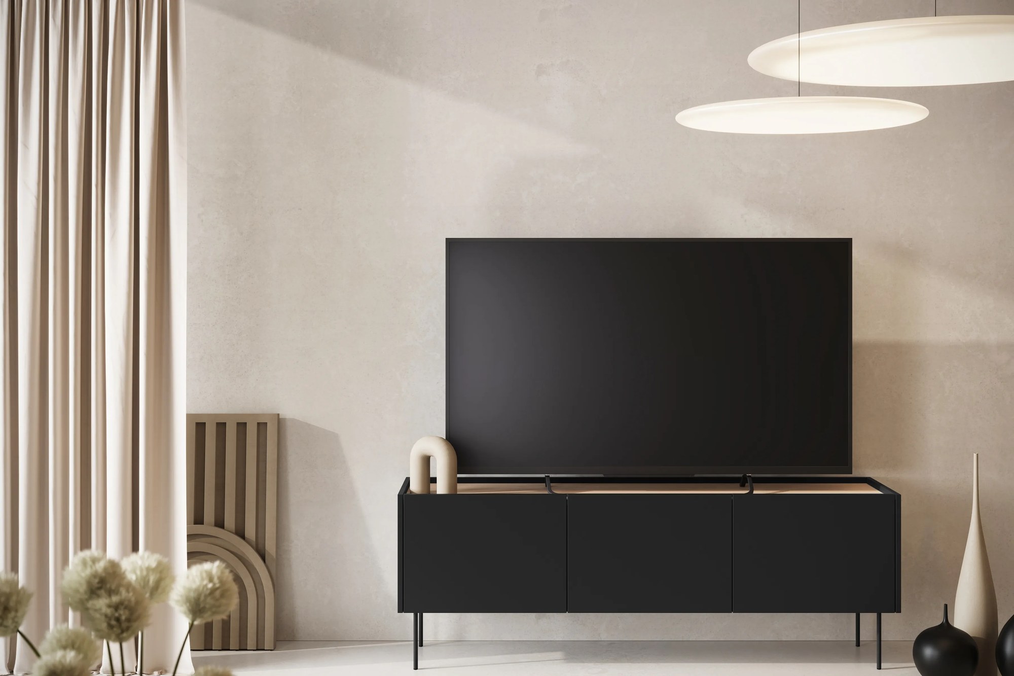 TV stolík Desin 170 cm - čierny mat / dub nagano