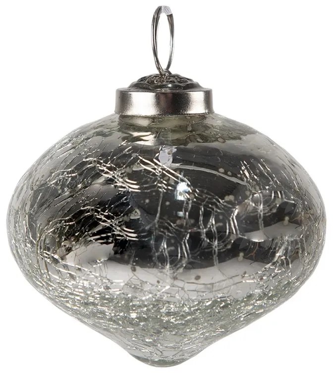 Strieborná vianočná sklenená ozdoba banka s popraskaním - Ø 7*7 cm