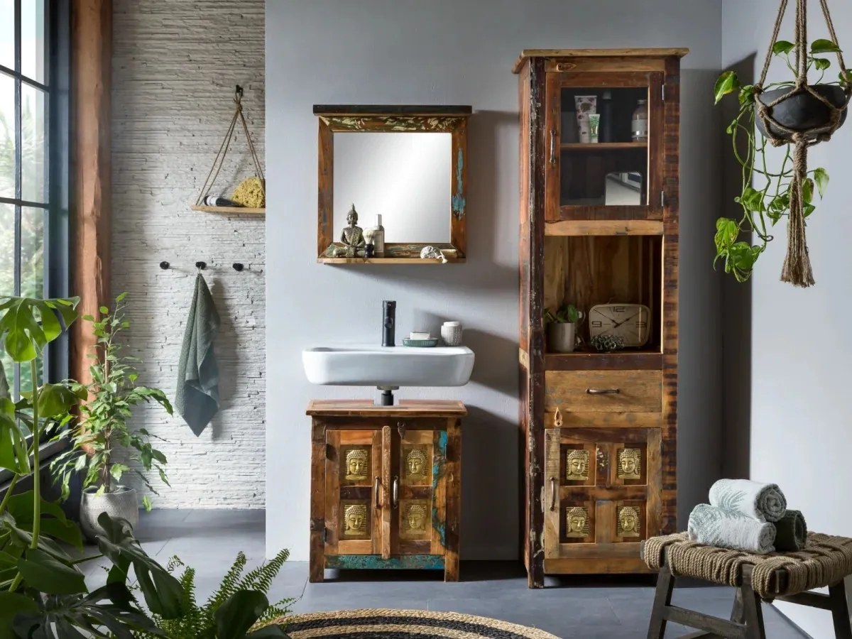 furniture-nabytek.cz - Masívna kúpeľňová sada Sumana z recyklovaného dreva, lakovaná, hnedá