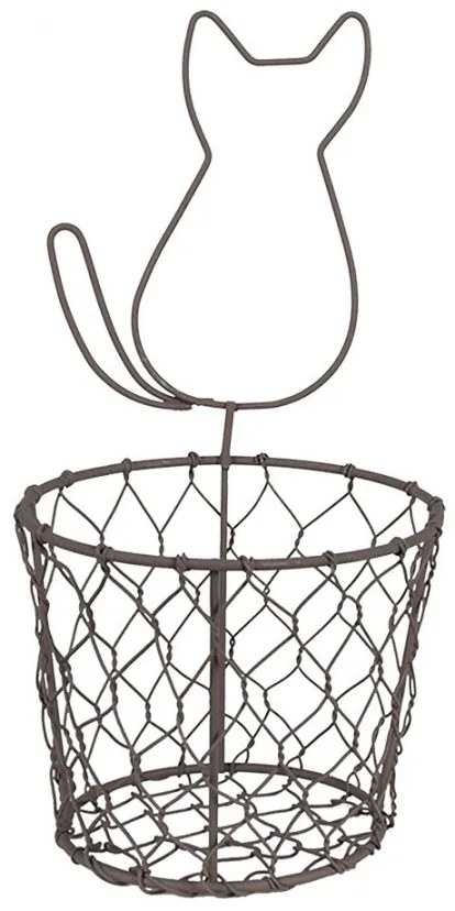 Hnedý drôtený dekoračný košík mačka - Ø 13*25 cm