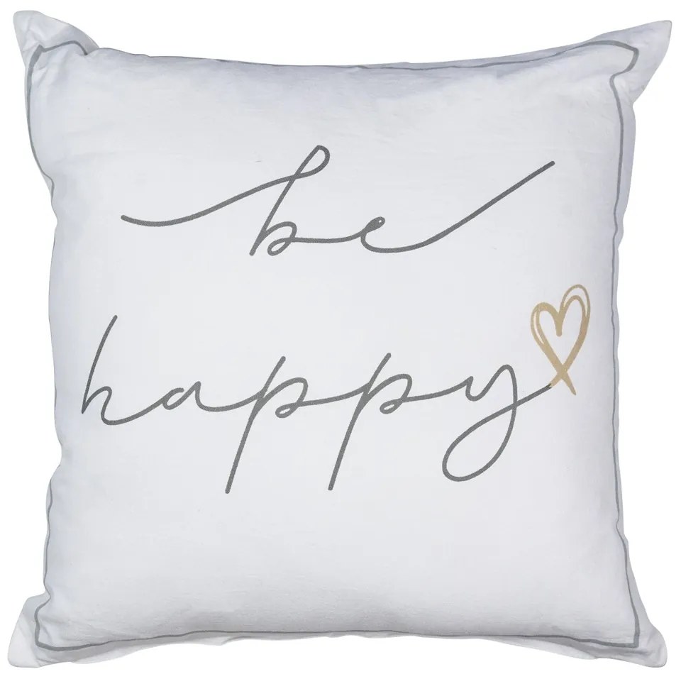 Štvorcový bavlnený vankúš Be happy - 45 * 12 * 45cm