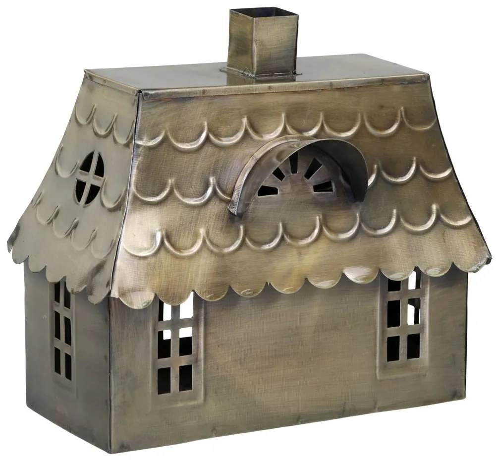 Mosadzná antik kovová chalúpka na sviečku Canie - 23*14*22 cm