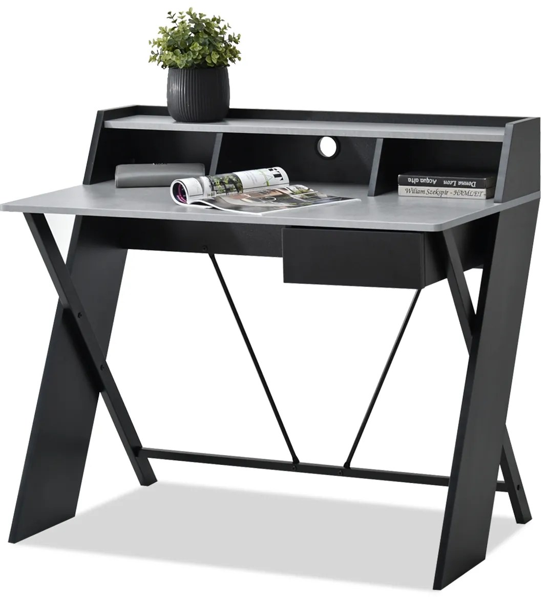 PC stolík Aspart (betón + čierna). Akcia -34%. Vlastná spoľahlivá doprava až k Vám domov. 1109724