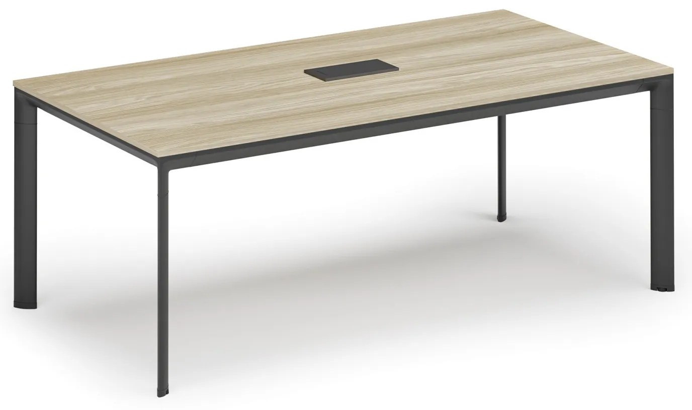 Rokovací stôl PRIMO INVITATION, 200x100 cm, dub prírodný + stolná zásuvka TYP I, čierna