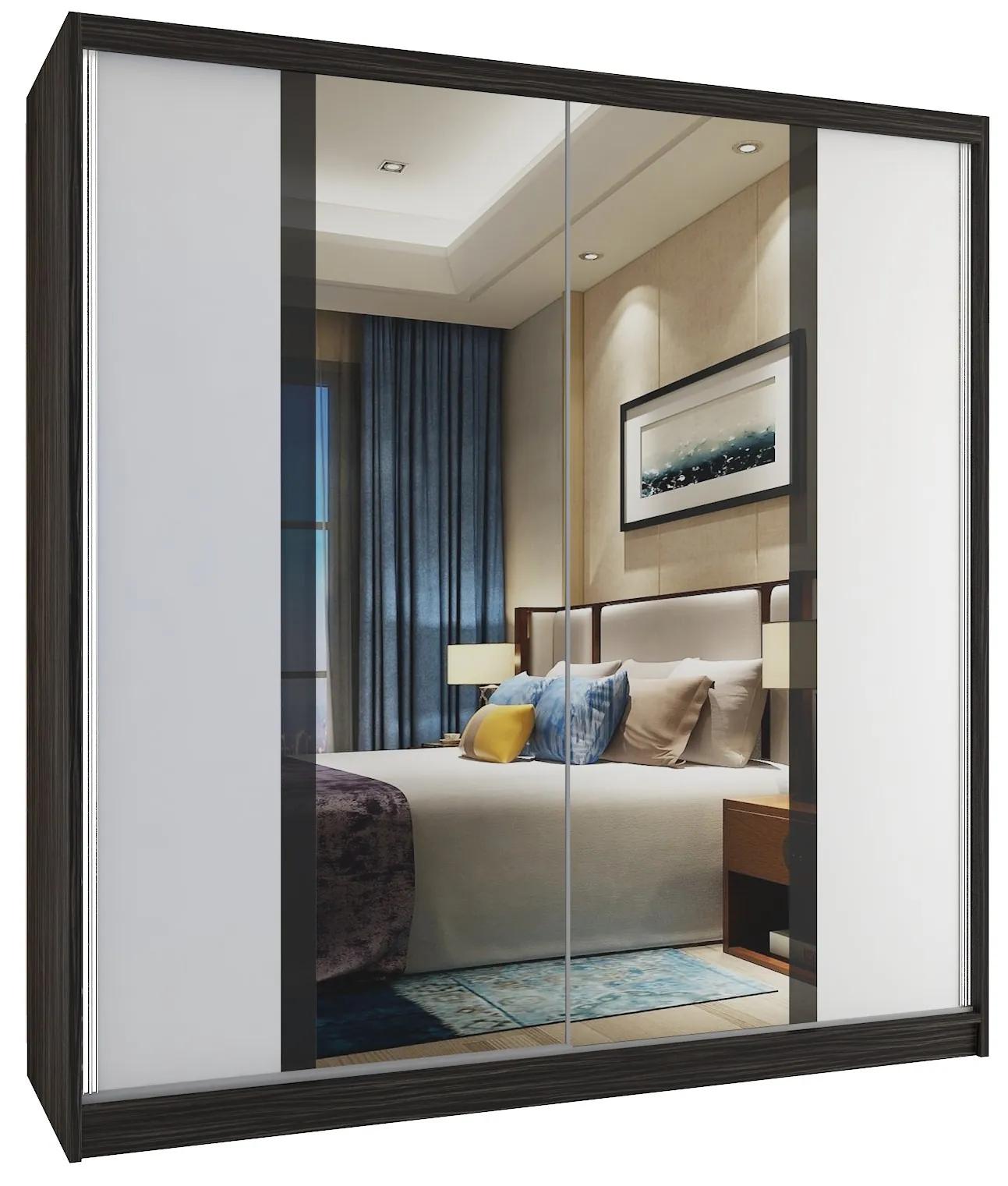 Šatníková skriňa 158 cm Belini čierny mat /biely mat s posuvnými dverami a zrkadlom MV SZP3/2/B/W/B/HI