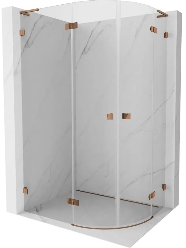 Mexen Lunar, L polkruhový výklopný sprchový kút 100 x 70 cm, 8mm číre sklo, profil ružové zlato, 833L-100L-070P-60-00
