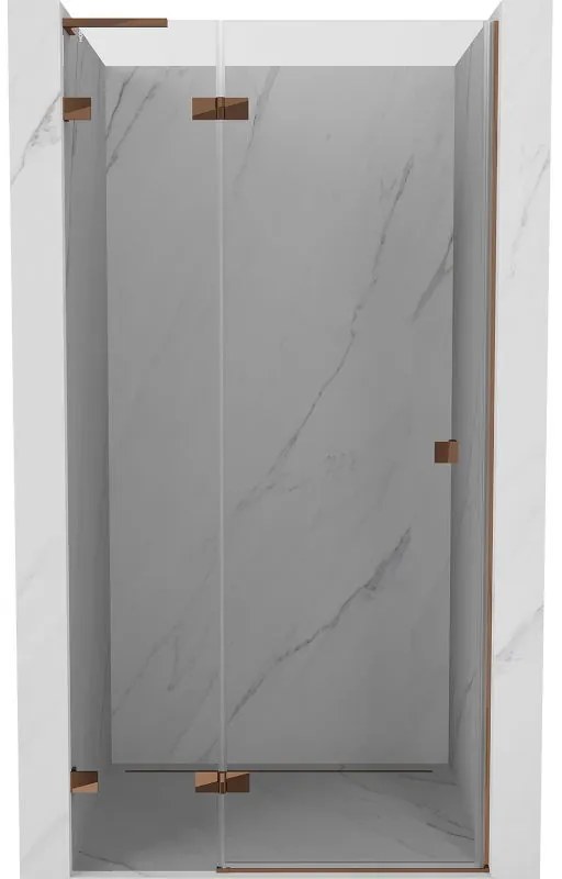 Mexen Lunar L, výklopné ľavé sprchové dvere 70 cm, 8mm číre sklo, ružové zlato profil, 834L-070-000-60-00-L