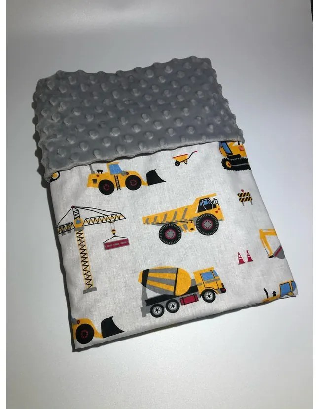 Deka Nákladné Vozidlá/minky sivá 60x70 cm – detská deka do kočíka s motívom áut