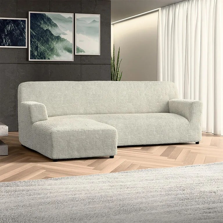 Bielastické poťahy COSTINA smotanová sedačka s otomanom vľavo (š. 170 - 300 cm)