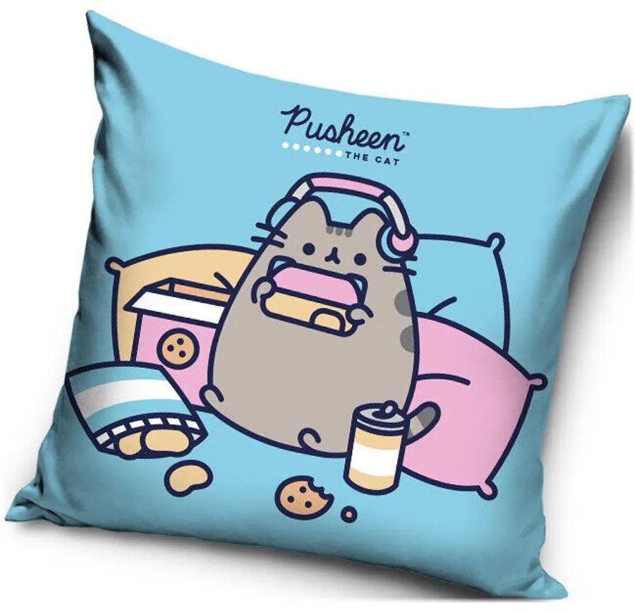 Dekoračný vankúš Mačička Pusheen - motív Piknik v posteli - 40 x 40 cm